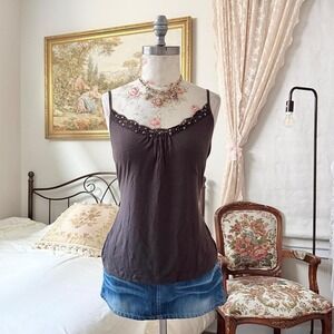 Y2K Ann Taylor LOFT chocolate brown sequin trim camisole